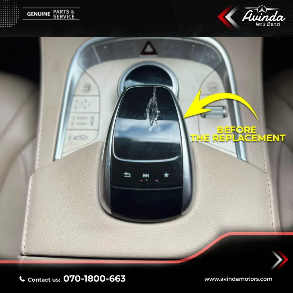 • Mercedes-Benz specialist diagnosing and repairing the COMAND system touchpad inside an S-Class at Avinda Motors, Sri Lanka.