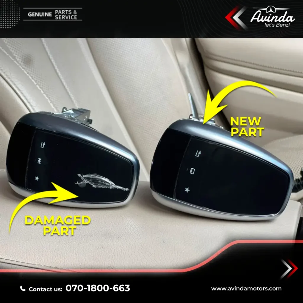 Luxury automobile technician replacing a faulty central infotainment touchpad on a Mercedes-Benz S-Class W222.